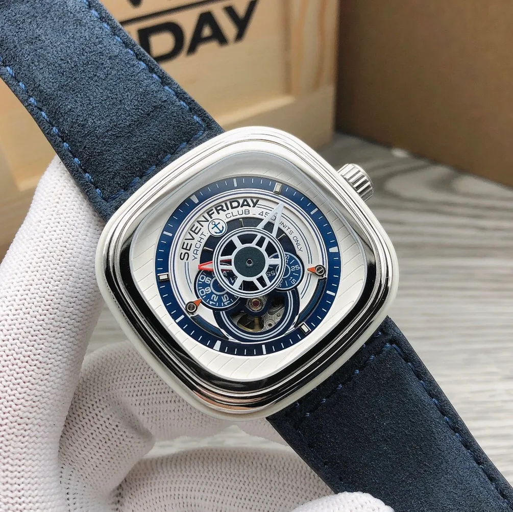 【Tmall Authentic Product】💰1760! Seven Friday Original Citizen mechanical movement Model: P6/06 Classic nautical style Design inspiration: Inspired by popular yacht clubs around the world New visual impact and wearing experience ⚓️ Boat deck style wooden dynamic ring full of sea breeze ⚓️ Sea anchor-shaped time mark and compass-shaped dial ⚓️ Blue lambskin strap symbolizing the blue sea